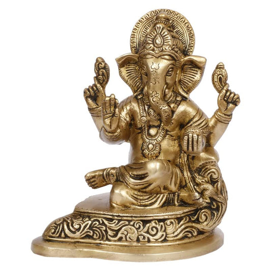 Brass Mangalkari Ganesha Statue Idol Ganesh Murti Home Decor for Puja Height 7 Inch.