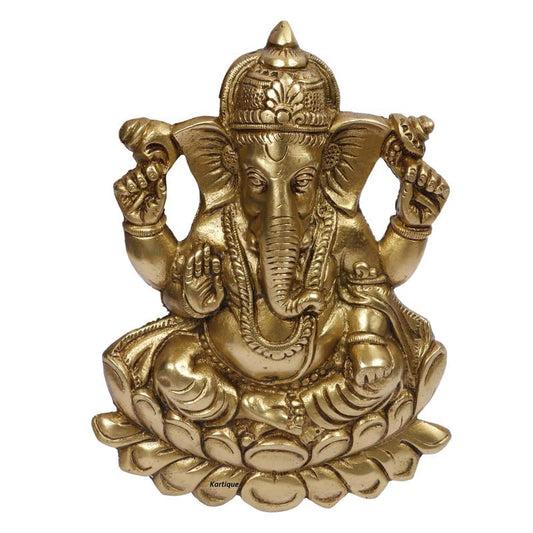 Brass Wall Hanging Ganesha Idol In Gold Color Height 5 Inch Weight 1.25 Kg