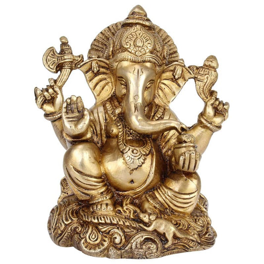 Brass Ganesh Bhagwan Idol Ganesha Statue Ganpati Murti for Home Entrance Decor Diwali Puja Gift Height 6 Inch.