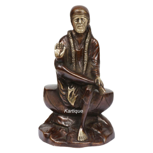 Brass Sai Baba Murti Statue for Home Pooja Temple Height 8.5 Inch Copper Gold Color