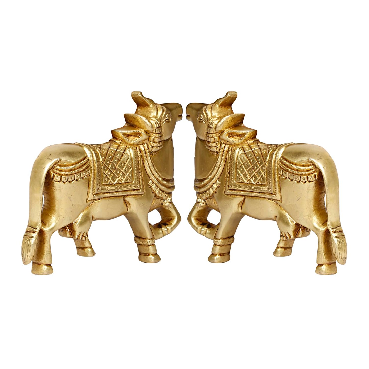 Brass Cow Wall Hanging Vastu Gau MATA Idol, Kamdhenu Cow Pair Nandi (Gold Color 5x4 Inch)