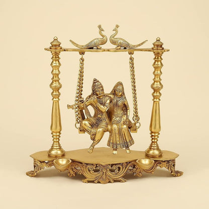 Brass Radha Krishna Jhula in Gold Color Height 16 Inch