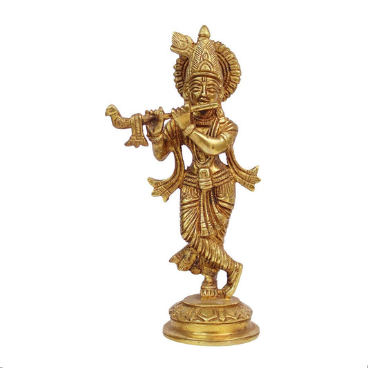 Brass Krishna Bhagwan Idol Statue God Love Murti for Home Decor Living Room Pooja Temple Sculpture Gift Height 7.5 Inch