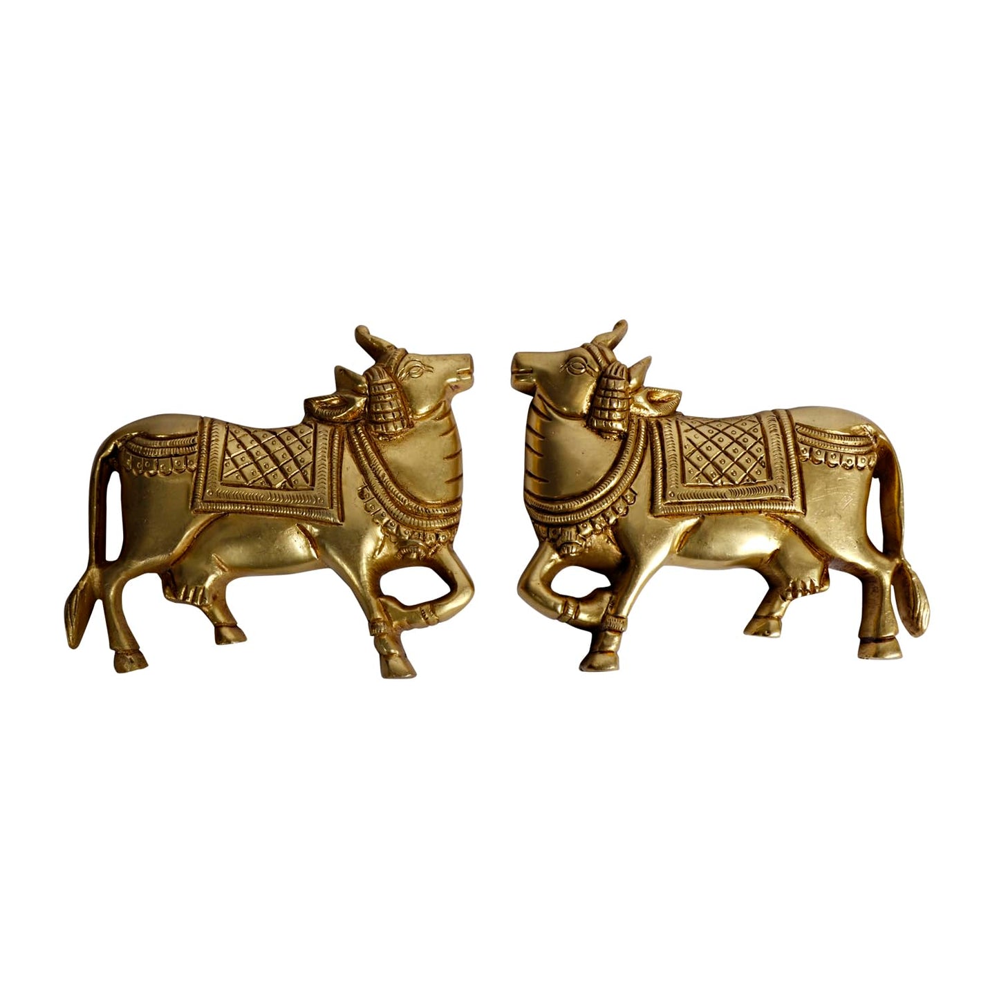 Brass Cow Wall Hanging Vastu Gau MATA Idol, Kamdhenu Cow Pair Nandi (Gold Color 5x4 Inch)