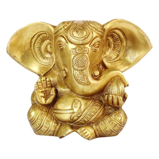 Brass Sitting Ganesha Idol In Gold Color Height 10 Inch Weight 1.9 Kg