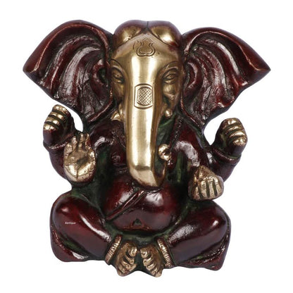 Brass Sitting Ganesha Idol In Gold Color Height 8.5 Inch Weight 2 Kg