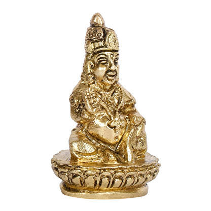 Brass Kuber Sitting Statue Yantra Showpiece Vastu Remedy Shri Kubera Idol for Good Luck Money and Feng Shui Gold Color