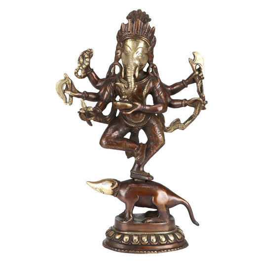 Brass Ganesha Idol for Home Decoration Ganpati Statue Murti for Gift Height 12 Inch Weight 2.5 Kg Color Brown