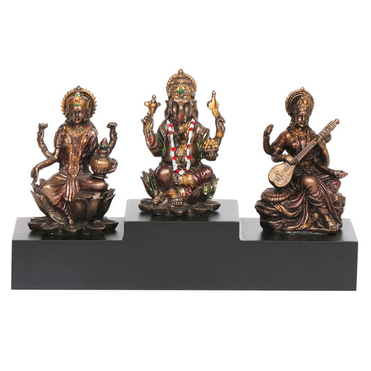 SVARUP Resin Laxmi Ganesh Saraswati Idol for Prosperity Height 4.5 Inchs Color Copper Standard 1 pcs