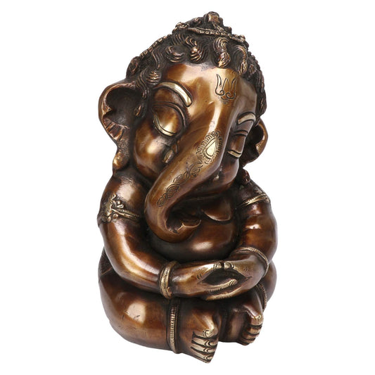 Brass Ganesha Idol for Home Decoration Ganpati Statue Murti for Gift Height 8.5 Inch Weight 5.2 Kg Color Bronze