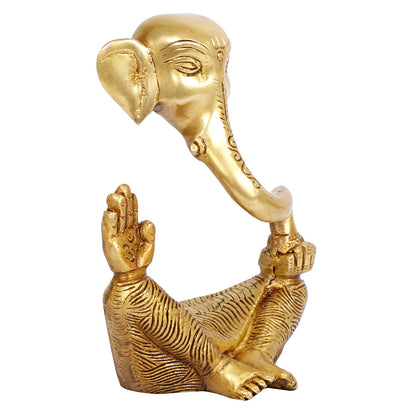 Brass Trunk Ganesha Idol Modern Art Ganesh Ganpati Murti Religious Statue for Good Luck & Success Gift Height 6 Inch.