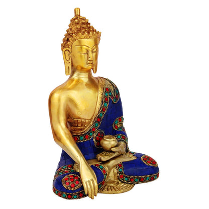 Brass Buddha Idol in Bhumisparsha Mudra Statue Tibetan Buddhist Decor Height 9 Inch Weight 2.7 Kg Mult-Color