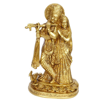 Brass Radha Krishna Idol in Gold Color Height 10.5 Inch