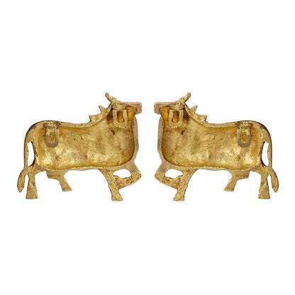 Brass Cow Wall Hanging Vastu Gau MATA Idol, Kamdhenu Cow Pair Nandi (Gold Color 5x4 Inch)