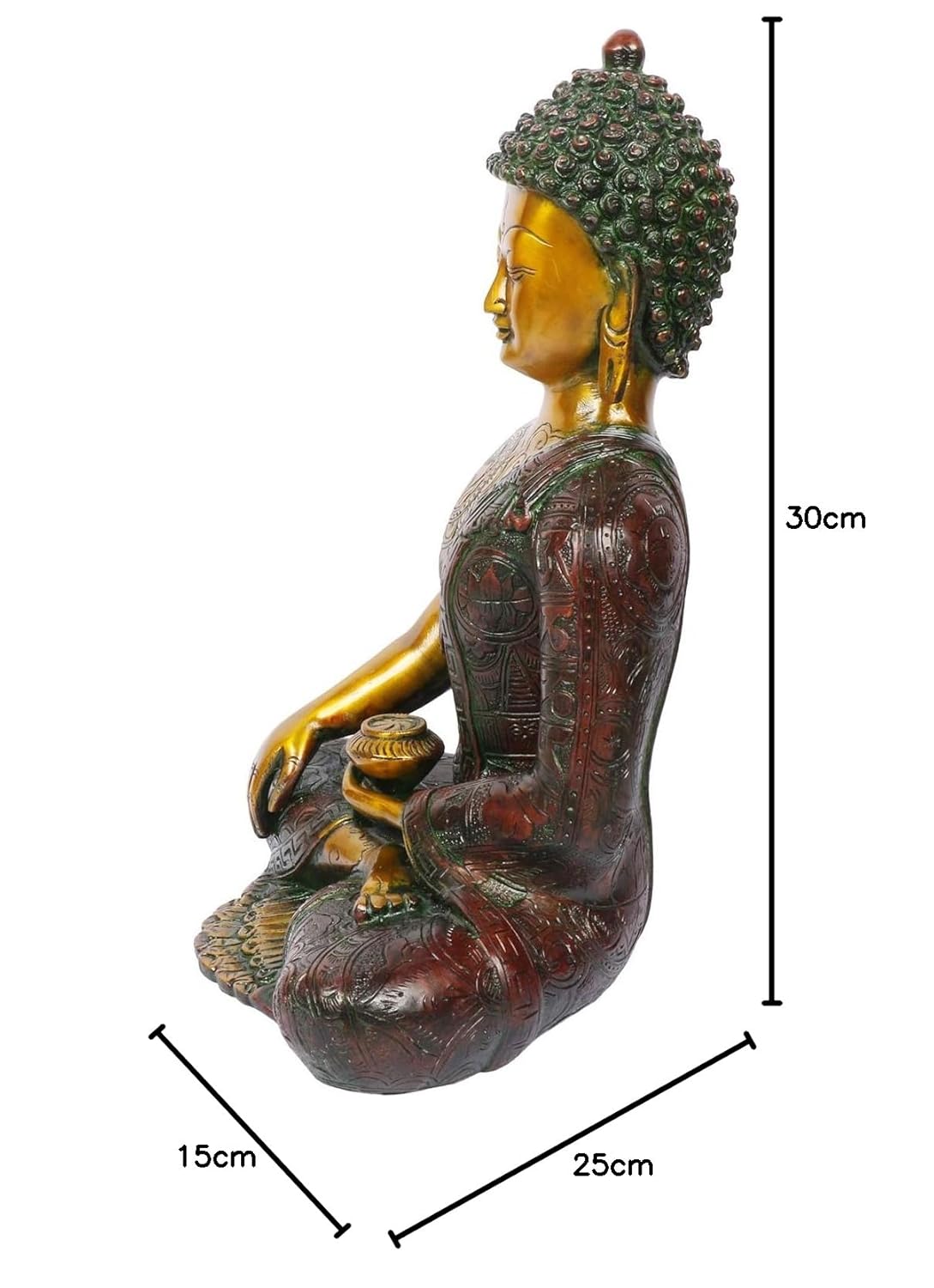 Brass Buddha Idol in Bhumisparsha Mudra Statue Tibetan Buddhist Décor Height 12 Inch Weight 6 Kg Color Golden Cherry