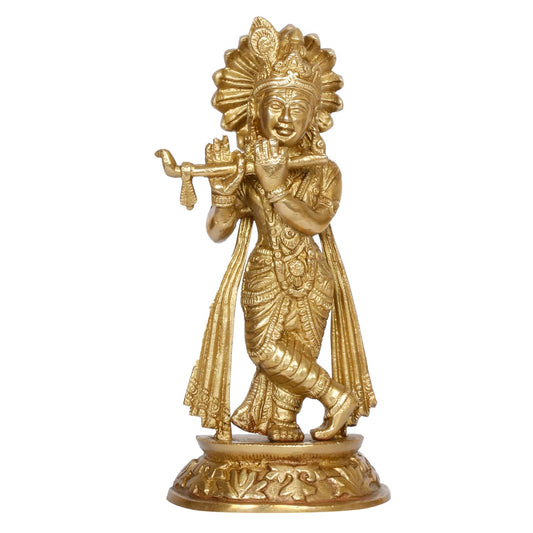 Brass Krishna Murti in Antique Gold Color Height 8 Inch Standard 1 Pcs.