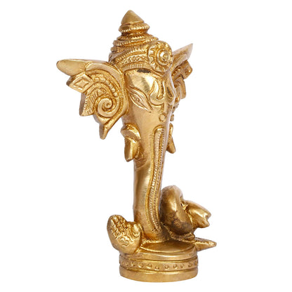 Brass Ganesha Idol Long Ear Trunk Ganesh Statue Good Luck Gift Height 4.75 Inch.