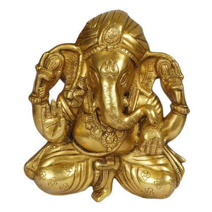 Brass Sitting Ganesha Idol In Gold Color Height 7.5 Inch Weight 2.5 Kg