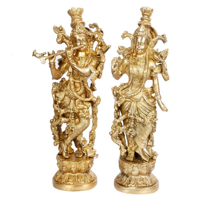 Brass Radh Krishna Idol in Gold Color Height 14 Inch