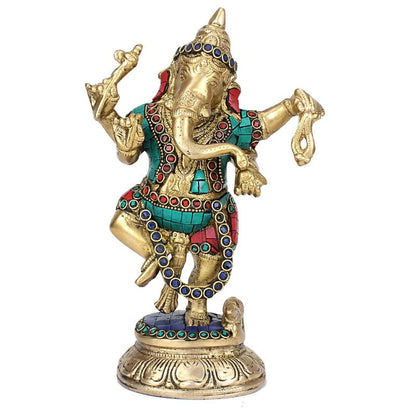 Brass Sitting Ganesha Idol In Multicolor Height 10 Inch Weight 2.5 Kg