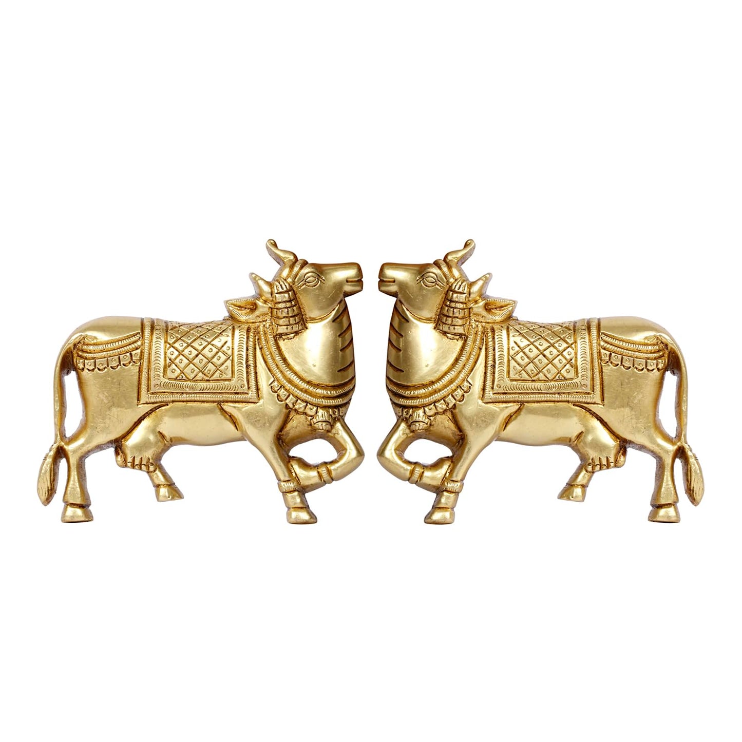 Brass Cow Wall Hanging Vastu Gau MATA Idol, Kamdhenu Cow Pair Nandi (Gold Color 5x4 Inch)