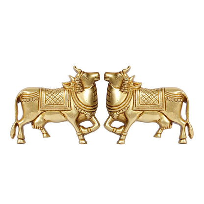 Brass Cow Wall Hanging Vastu Gau MATA Idol, Kamdhenu Cow Pair Nandi (Gold Color 5x4 Inch)