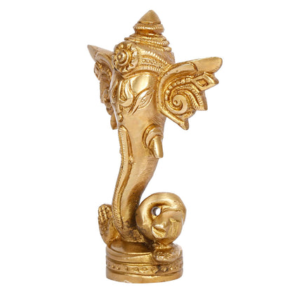 Brass Ganesha Idol Long Ear Trunk Ganesh Statue Good Luck Gift Height 4.75 Inch.