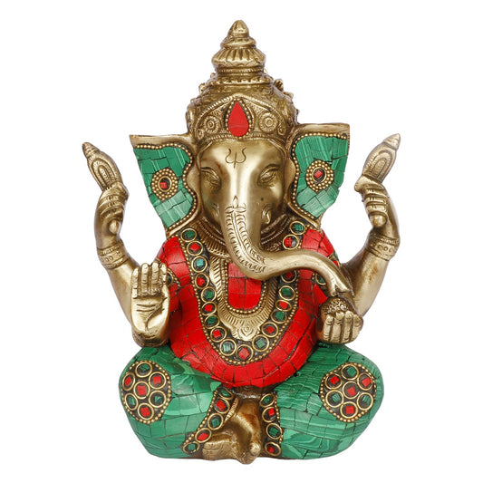 Brass Ganesha Idol Ganesh for Home Decoration Ganpati Statue Murti for Gift Height 7.5 Inch Weight 2.5 Kg Color Multi