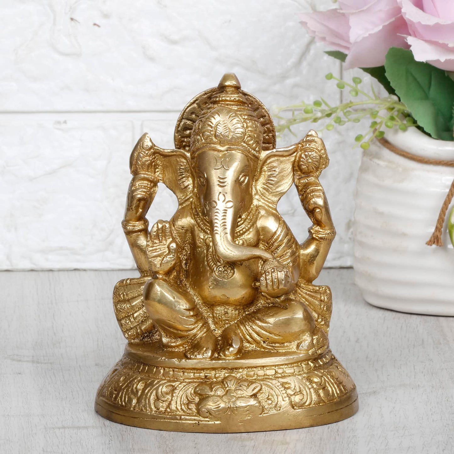 Brass Ganesh Ganesha Idol Good Luck God Statue Religious Pooja Temple Decorative Sculptures Height 5 Inch