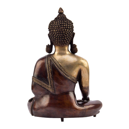 Brass Buddha Idol in Bhumisparsha Mudra Statue Tibetan Buddhist Décor Height 16 Inch Weight 9.5 Kg Color Bronze