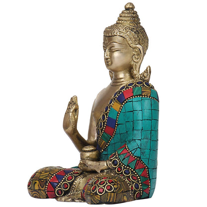 Brass Buddha Vitarka Mudra Idol Statue Tibetan Buddhist Decor Showpiece Height 6 Inch Multicolor