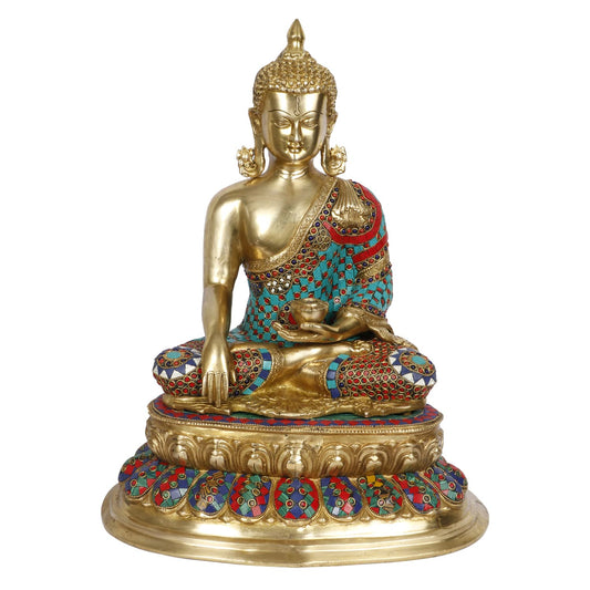 Lord Buddha Idol in Bhumisparsha Mudra Statue Tibetan Buddhist Décor Height 20 Inch Weight 18 Kg Color Multicolor