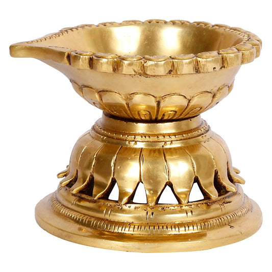 Ethnic Hand Made Brass Diya Oil Lamp Deepak Showpiece Decor Gift Diwali 10x8x7 cm Gold