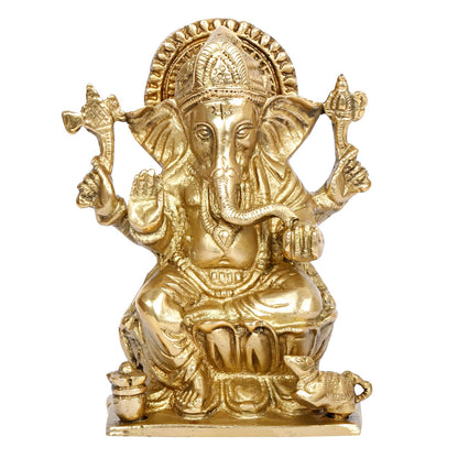 Brass Ganesh Bhagwan Idol Ganesha Statue Ganpati Murti for Home Entrance Decor Diwali Gift Height 6.25 Inch