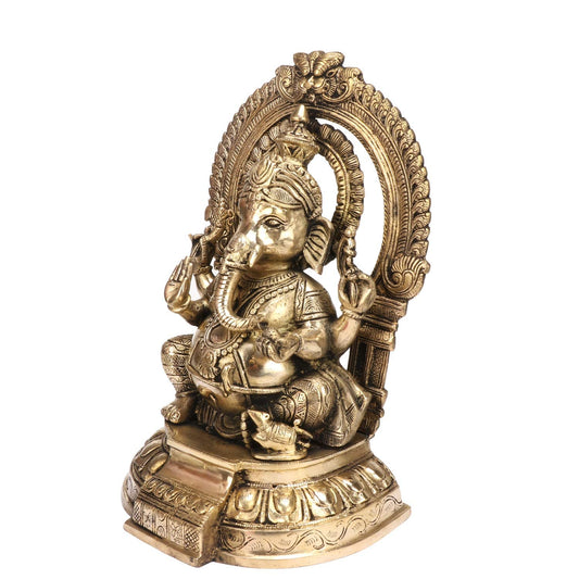 Brass Ganesha Idol for Home Decoration Ganpati Statue Murti for Gift Height 12 Inch Weight 4.5 Kg Color Gold