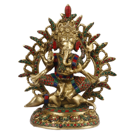 Brass Ganesha Idol for Home Decoration Ganpati Statue Murti for Gift Height 11 Inch Weight 5.1 Kg Color Multicolor