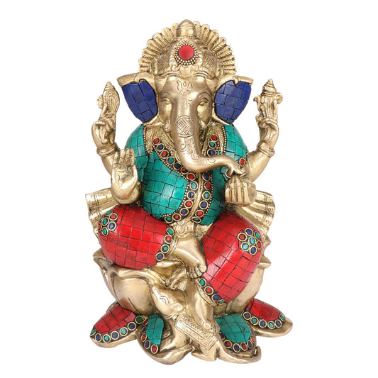 Brass Ganesha Idol for Home Decoration Ganpati Statue Murti for Gift Height 9.5 Inch Weight 5.1 Kg Color Multicolor