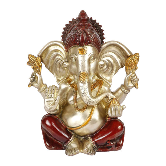 Brass Ganesha Idol for Home Decoration Ganpati Statue Murti for Gift Height 10 Inch Weight 5.3 Kg Color Multicolor