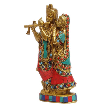 Brass Radha Krishna Idol Statue Playing Flute for Puja Mandir Radha Krishan Murti Sculpture Gift & Home Decor