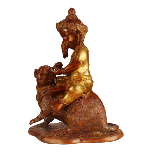 Brass Ganesha Idol for Home Decoration Ganpati Statue Murti for Gift Height 14 Inch Weight 9.2 Kg Color Brown