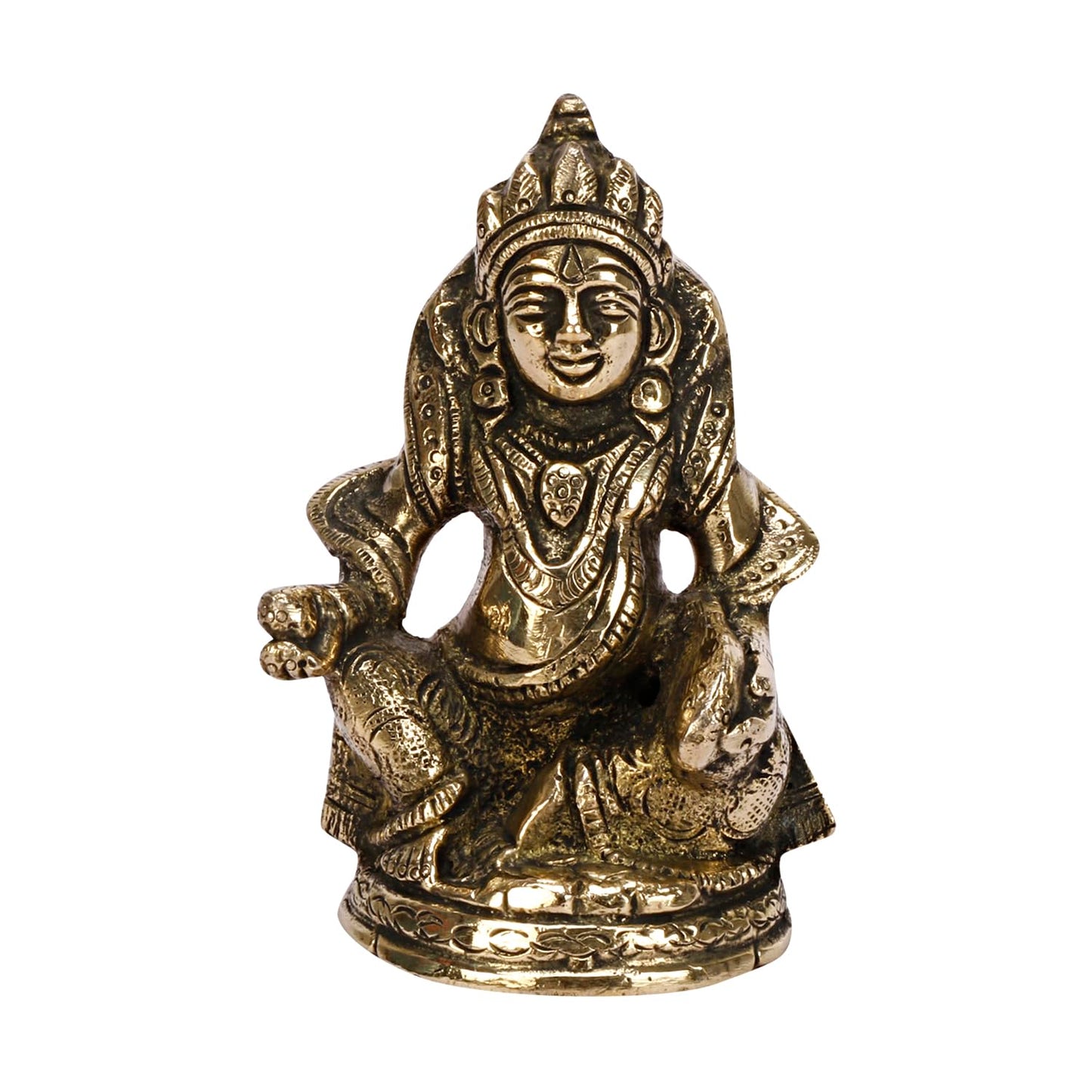 Brass Kuber Sitting Statue Yantra Vastu Remedy Shri Kubera Idol for Good Luck Money Gold Color (8x6x11 cm)