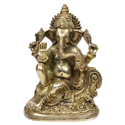 Brass Ganesha Idol for Home Decoration Ganpati Statue Murti for Gift Height 10 Inch Weight 4.6 Kg Color Gold