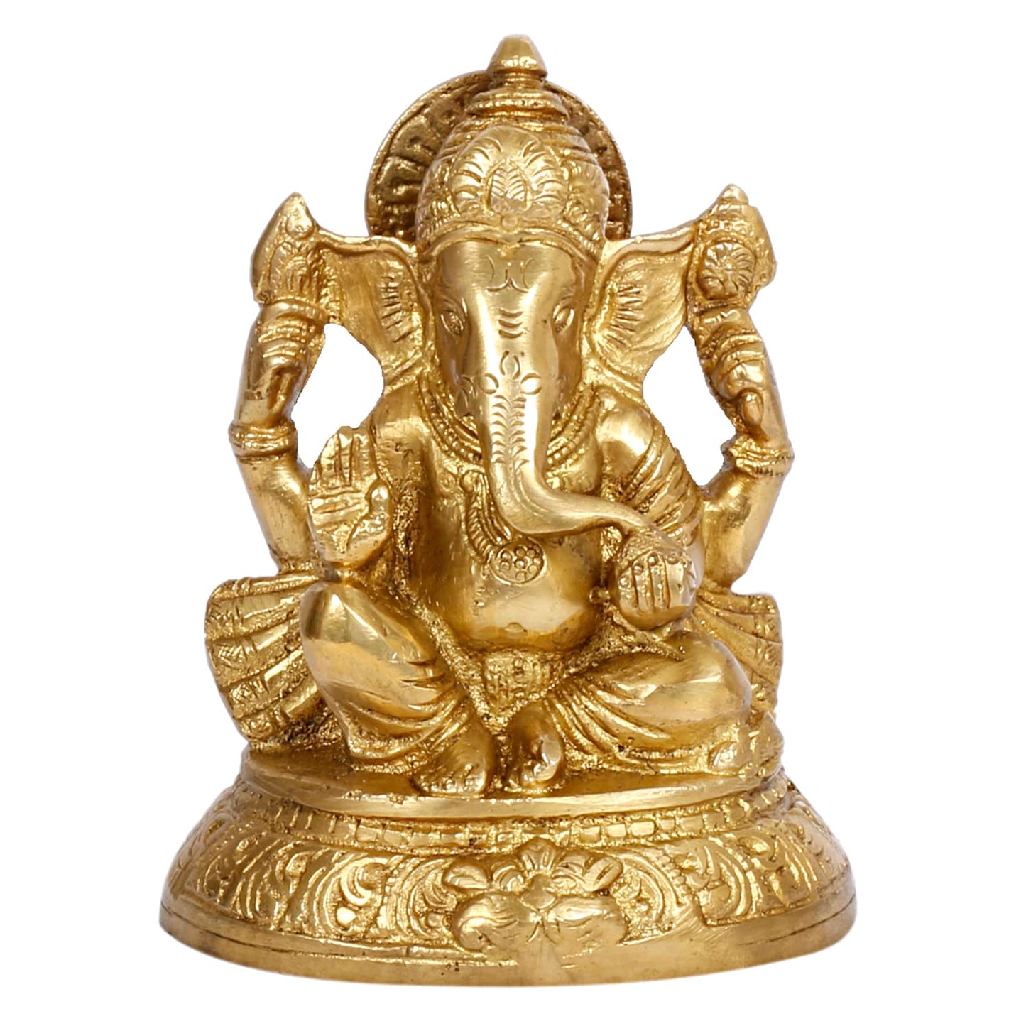 Brass Ganesh Ganesha Idol Good Luck God Statue Religious Pooja Temple Decorative Sculptures Height 5 Inch