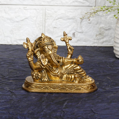 Brass Ganesha Resting Blessing Ganesh Idol Showpiece Statue Good Luck & Success.