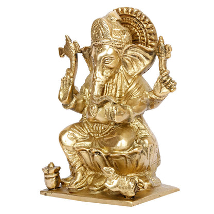 Brass Ganesh Bhagwan Idol Ganesha Statue Ganpati Murti for Home Entrance Decor Diwali Gift Height 6.25 Inch