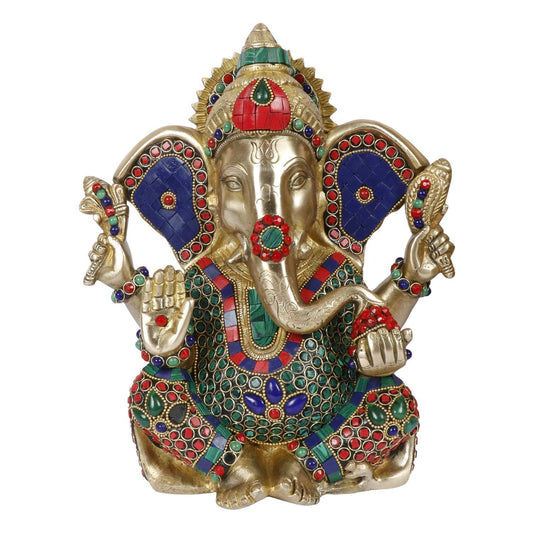 Brass Ganesha Idol for Home Decoration Ganpati Statue Murti for Gift Height 10.5 Inch Weight 5.6 Kg Color Multicolor