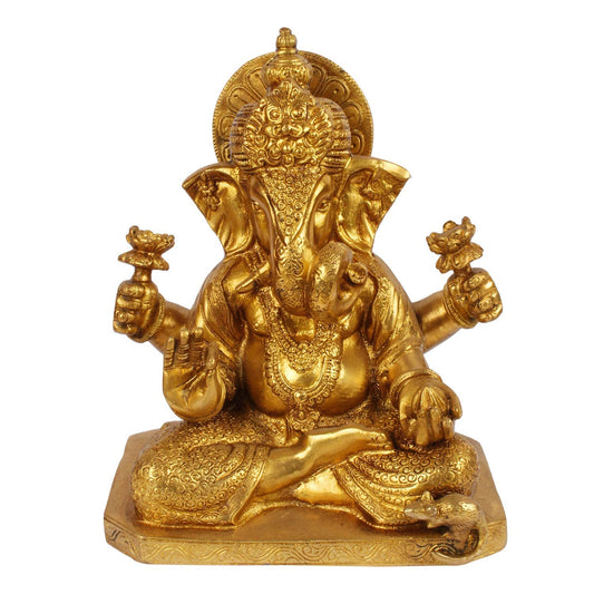 Brass Ganesha Idol for Home Decoration Ganpati Statue Murti for Gift Height 9 Inch Weight 4.4 Kg Color Gold