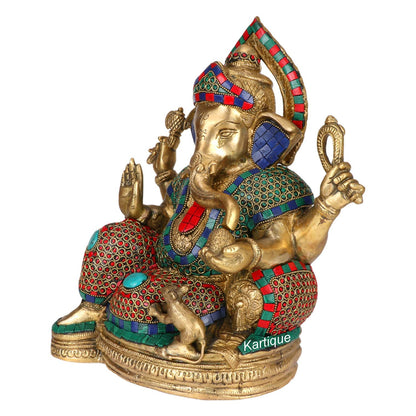 Brass Ganesha Ganesh Idol for Home Decor Ganpati Statue Murti for Gift Height 13 Inch