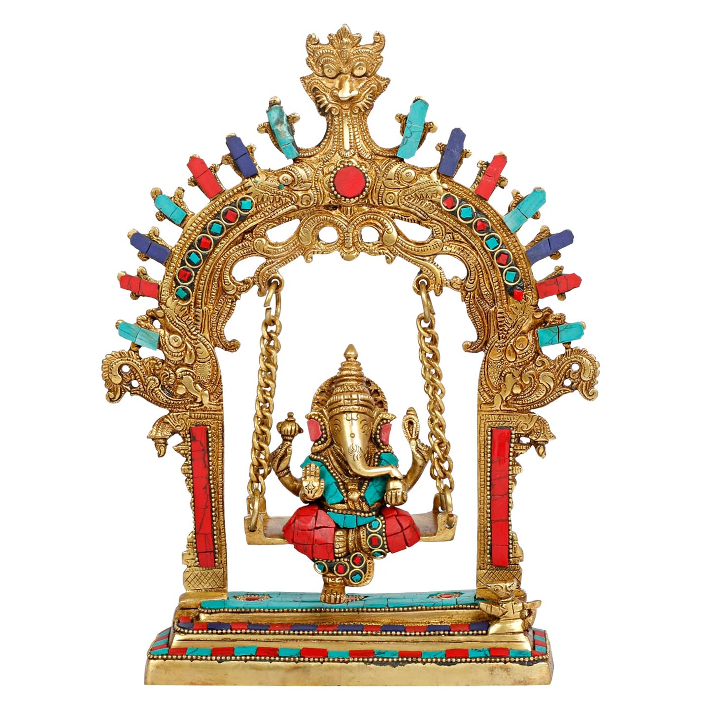 Brass Lord Ganesha Jhula Idol for Gift Ganpati Statue Puja Home Decor Office Decoration Vinayaka Murti Jhoola Swing 1...