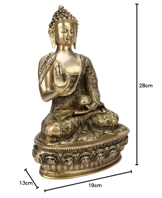 Brass Gautam Buddha Idol Statue Murti Draped in Stone Embellished Shawl for Home Decoration Blessing Buddha Height 11 Inch